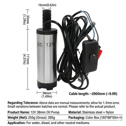 Dc 12V Submersible Pump For Oil Water Oil Diesel Fuel Transfer Pump Refueling