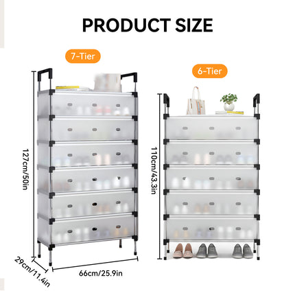 6/7 Tier Shoe Rack Cabinet Dust Proof Sturdy for Home Entryway Space Saving