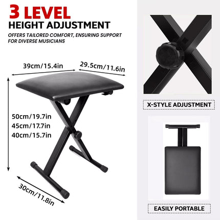 Electronic Organ Stool Three Level Adjustable Foldable Performance Chair Music