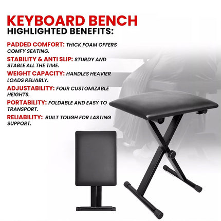 Electronic Organ Stool Three Level Adjustable Foldable Performance Chair Music