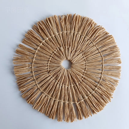 Grass Woven Wall Decor Bohemian Style Round Hanging For Bedroom Dining Room
