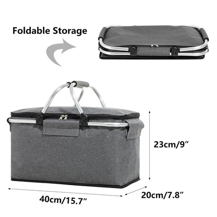 Folding Picnic Basket Insulated Cooler Bag Portable Outdoor Grocery Storage