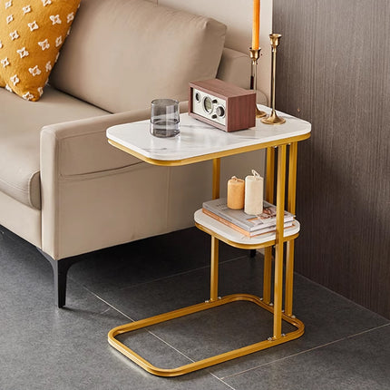 2-Tier Sofa Side Table with Storage Shelf for Living Room Bedroom Space Saving