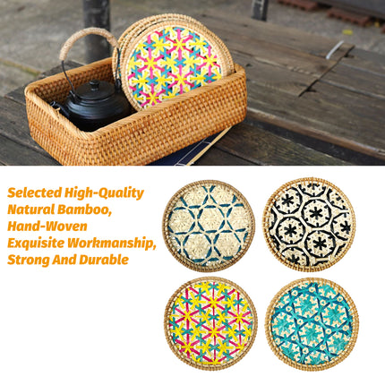 4PCS Bamboo Woven Cup Mat Bowl Pad Heat-Resistant For Home Kitchen Dining Table