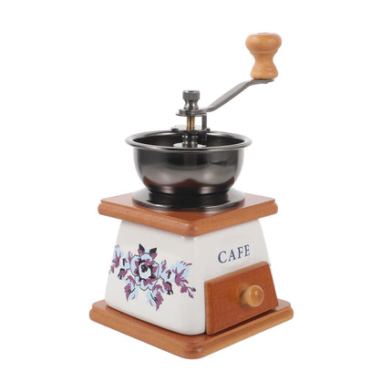 Hand Crank Coffee Grinder Vintage Ceramic Wood Manual Mill 10 x 10 x 16cm