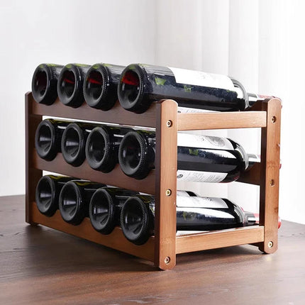 Bamboo Wooden Wine Rack 9 Bottle Organizer Storage Display Stand Home Decor