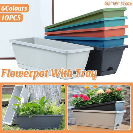 10pcs Flower Pots Plastic Garden Pot Planter Flower Rectangle Plant Pots Saucer