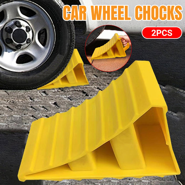 Vehicle Wheel Chock Block Yellow 2PCS Non-Slip Anti Roll Parking Stopper