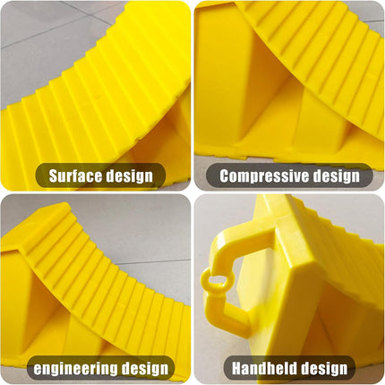 Vehicle Wheel Chock Block Yellow 2PCS Non-Slip Anti Roll Parking Stopper
