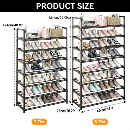 7/8 Tier Shoe Rack Storage Cabinet Sturdy Metal for Home Entryway Space Saving