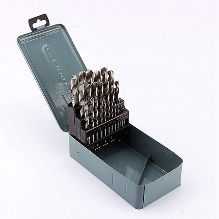 Drill Bits Set Metric Metal Twist High Speed HSS Steel Case 25pcs Coated Tool