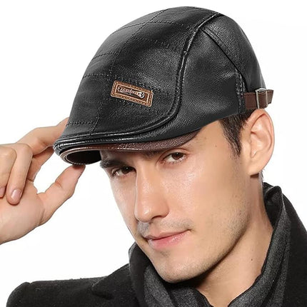 Leather Beret Hat Retro Newsboy Warm Cap Duckbill Visor Flat Caps For Men