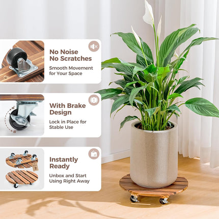 Round Swivel Caster Wooden Planter Stand Plant Pot Base for Plant Moving