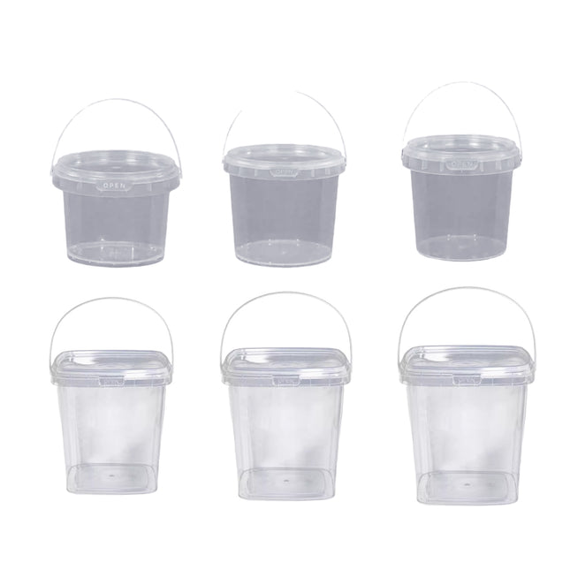 20pcs Plastic Round Bucket with Lid Transparent Portable Storage Gift Container