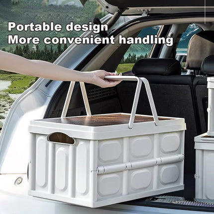 Camping Folding Car Trunk Storage Box Wooden Lid Outdoor Fishing Organizer Box