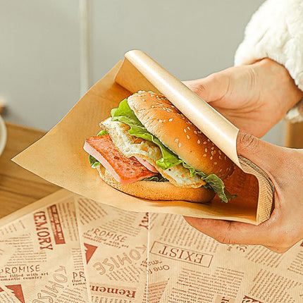 50PCS Kraft Paper Hamburger Pouch Triangle Open Bag Waterproof Disposable Fries