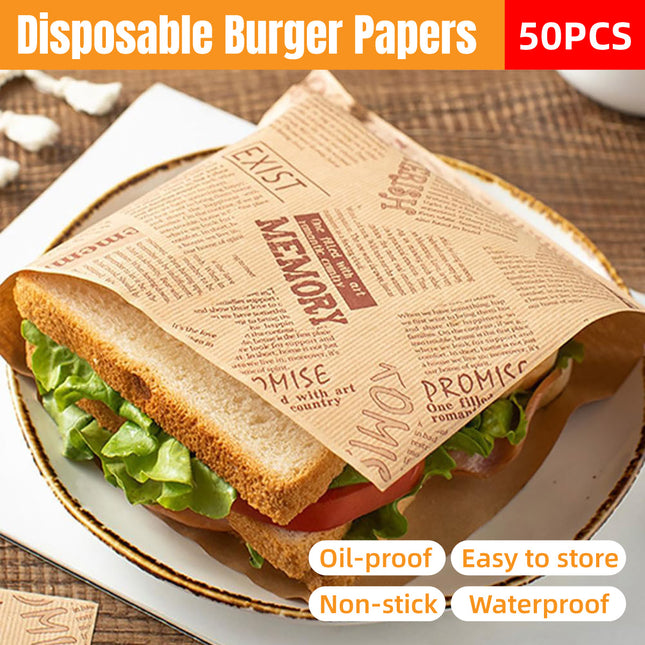 50PCS Kraft Paper Hamburger Pouch Triangle Open Bag Waterproof Disposable Fries