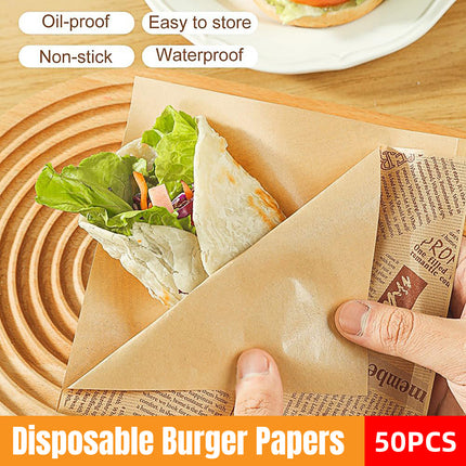 50PCS Kraft Paper Hamburger Pouch Triangle Open Bag Waterproof Disposable Fries