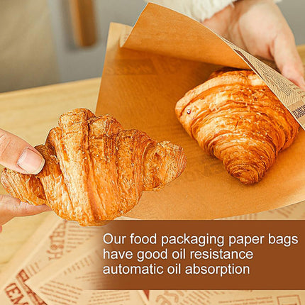 50PCS Kraft Paper Hamburger Pouch Triangle Open Bag Waterproof Disposable Fries