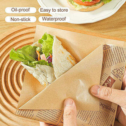 50PCS Kraft Paper Hamburger Pouch Triangle Open Bag Waterproof Disposable Fries
