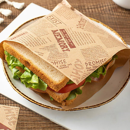 50PCS Kraft Paper Hamburger Pouch Triangle Open Bag Waterproof Disposable Fries