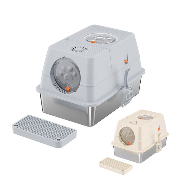 Cat Litter Box Fully Enclosed Flip Top Design Large Size Covered Toilet for Pets