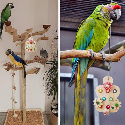 Wooden Parrot Toys Educational Interactive Chewing Nibbling Hanging Cage Toys