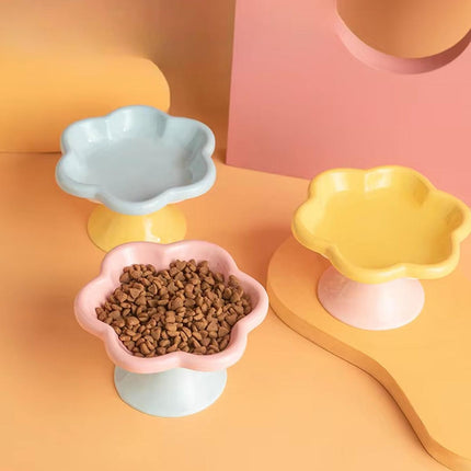 Flower Ceramic Cat Bowl Pet Food Bowl Snack Tray for Cats and Small Pets Feeding