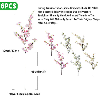6PCS Artificial 4-Prong Cherry Blossom Branches Decorative for Home Vase Party