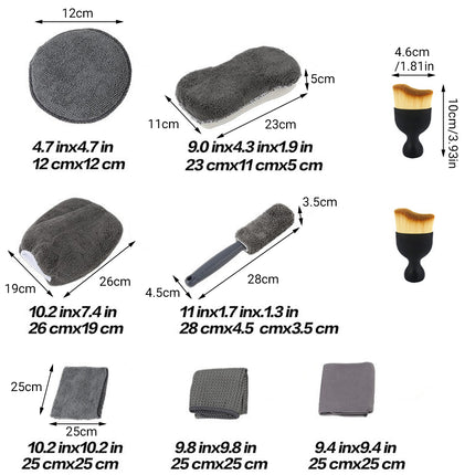 Car Cleaning 9 Piece Set Multi Color Glove Towel Wax Sponge Tire Brush Dust Kit