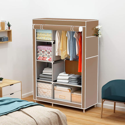 Portable Clothes Storage Cabinet Wardrobe Organizer Unit with Shelf Closet