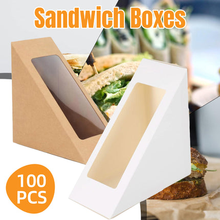 100PCS Sandwich Wedge Box Triangle Paper Container Cupcake Cake Box with Window