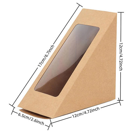 100PCS Sandwich Wedge Box Triangle Paper Container Cupcake Cake Box with Window