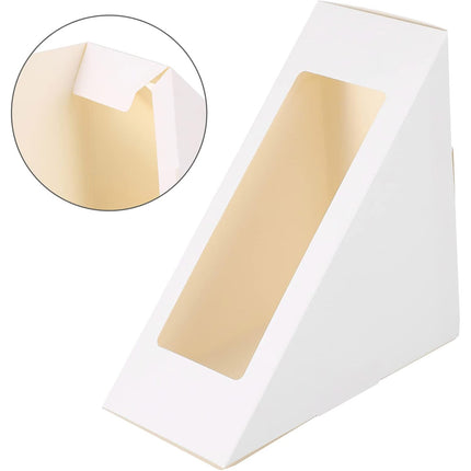 100PCS Sandwich Wedge Box Triangle Paper Container Cupcake Cake Box with Window