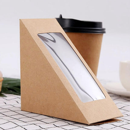 100PCS Sandwich Wedge Box Triangle Paper Container Cupcake Cake Box with Window