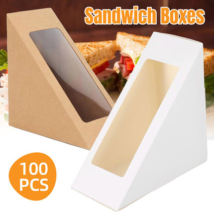 100PCS Sandwich Wedge Box Triangle Paper Container Cupcake Cake Box with Window