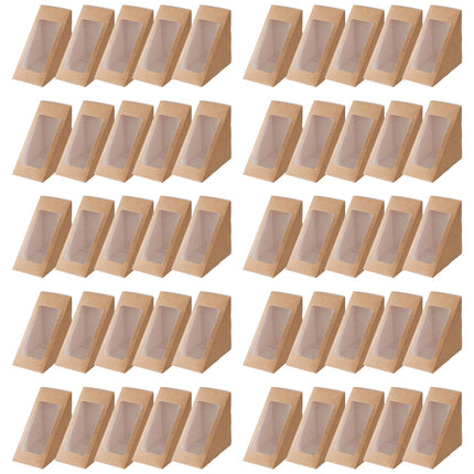 100PCS Sandwich Wedge Box Triangle Paper Container Cupcake Cake Box with Window