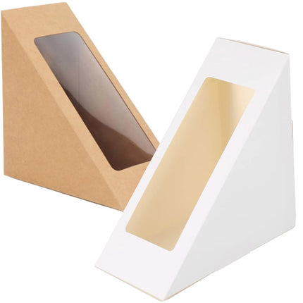 100PCS Sandwich Wedge Box Triangle Paper Container Cupcake Cake Box with Window