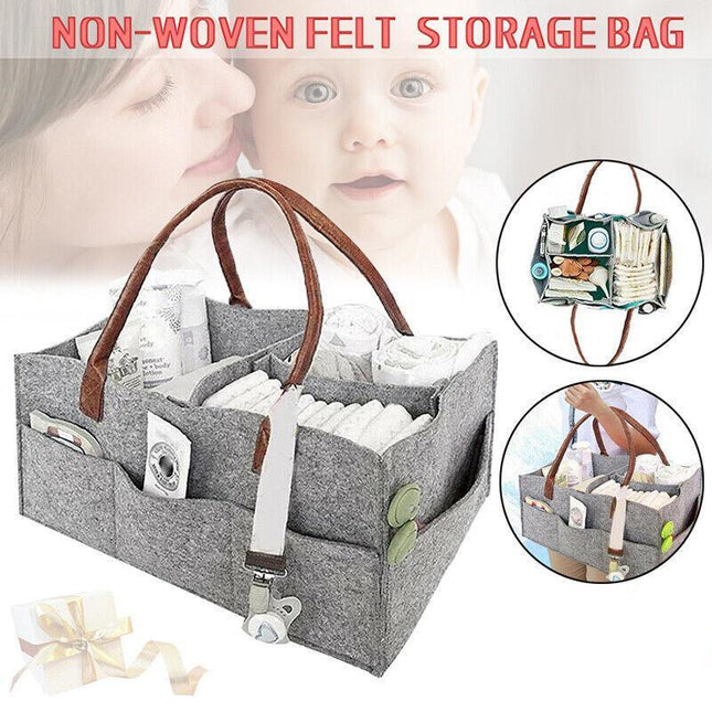Felt Diaper Caddy Storage Organizer Tote Bag with Dividers for Nappy and Wipes