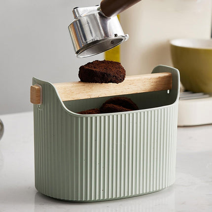 Desktop Storage Box 2PCS Ribbed Solid Wood Handle Cream Mint Home Bathroom