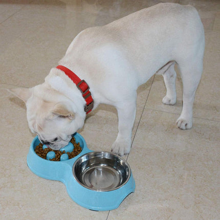 Dog Bowl Anti Choking Slow Feeder Cat Food Dish Double Bowl Pet Feeding Utensils