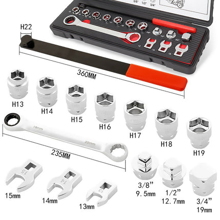 15PCS Ratcheting Serpentine Belt Tool Set CR-V Steel for Car Truck Engine Repair