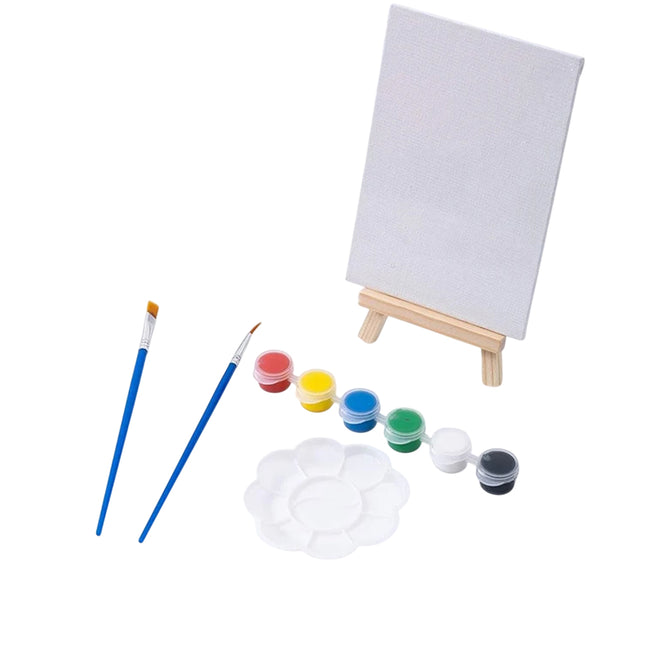 Mini Painting Easel Set DIY Art Kit with Small Canvas Frame Brush and Drawing Board