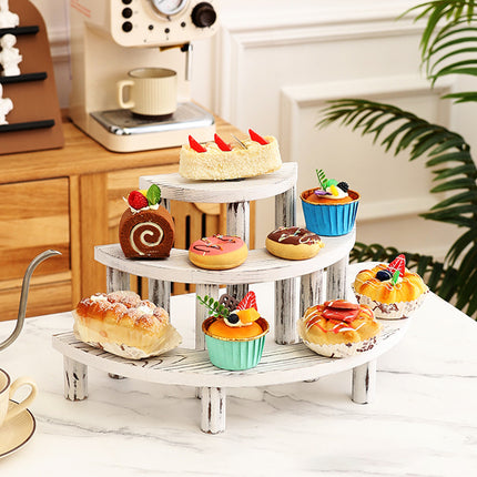 3 Tier Solid Wood Dessert Stand White Aesthetic for Party Cake Pastry Display