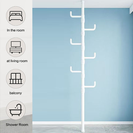 Indoor Floor Standing Telescopic Coat Rack with 6 Hooks Space Saving Daily Use