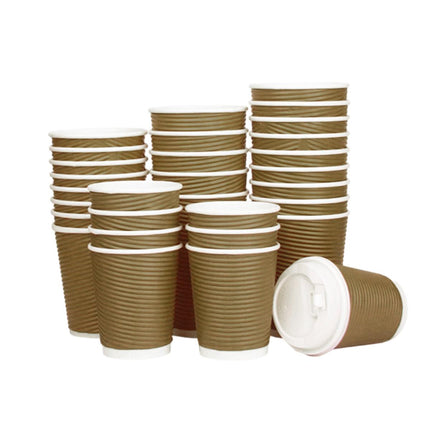 50sets Corrugated Paper Cups Coffee Milk Tea Cups Disposable Hot Drink Cups