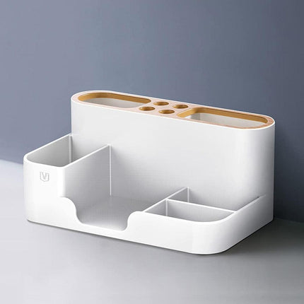 Office Organizer Pen Holder with Slots for Pens Phone Cards Remote Sticky Notes