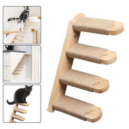 4 Step Cat Climbing Shelf Wall Mounted Perch Scratching Post Ladder Platform