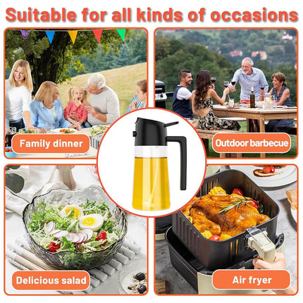 2-in-1 470ml Glass Oil Bottle Spray Pour Automatic Pressure Control Kitchen Tool