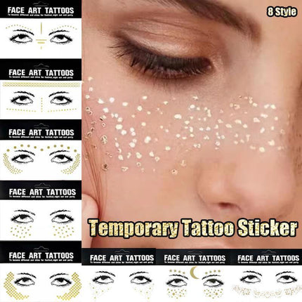 8Style Women Girl Face Gold Shine Body Temporary Tattoo Freckle Art Tattoo Paper - Aimall
